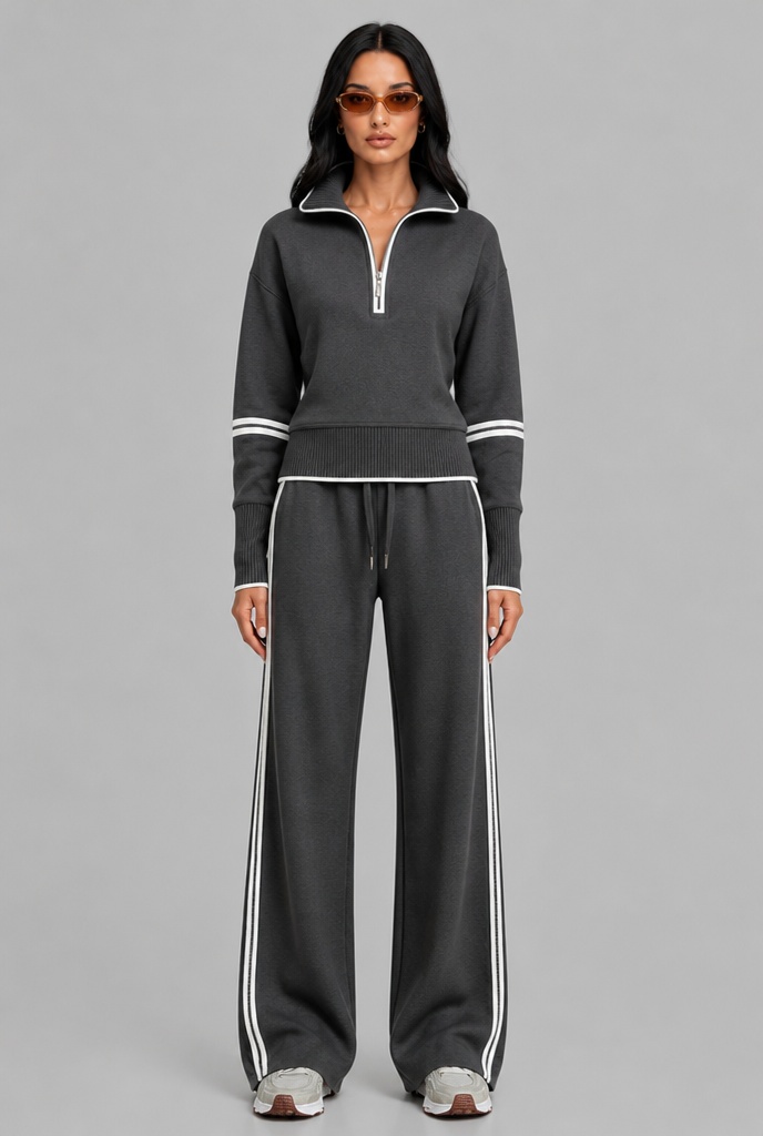 Saylor Half-Zip Striped Lounge Set - Dark Gray