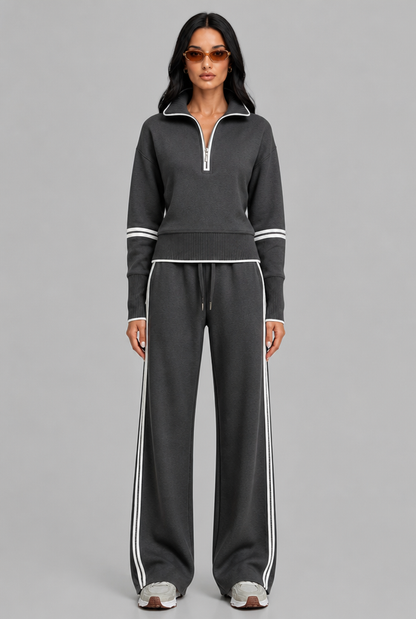 Saylor Half-Zip Striped Lounge Set - Dark Gray