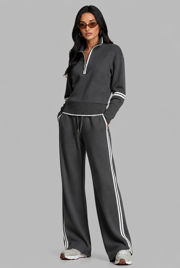 Saylor Half-Zip Striped Lounge Set - Dark Gray