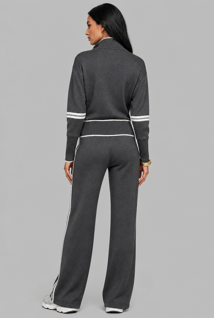 Saylor Half-Zip Striped Lounge Set - Dark Gray