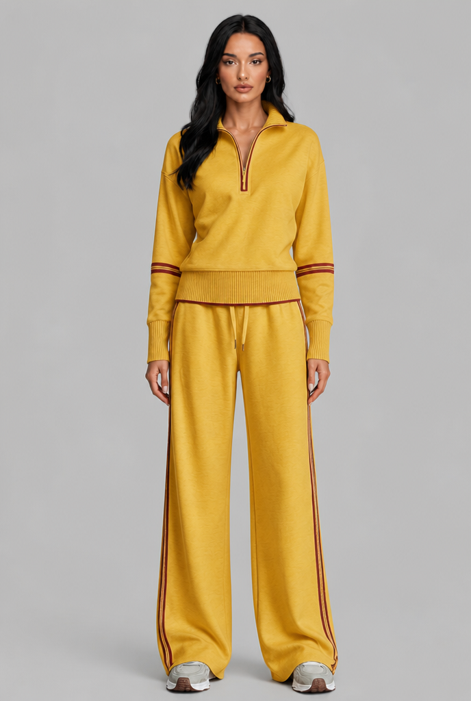 Saylor Half-Zip Striped Lounge Set - Mustard Yellow