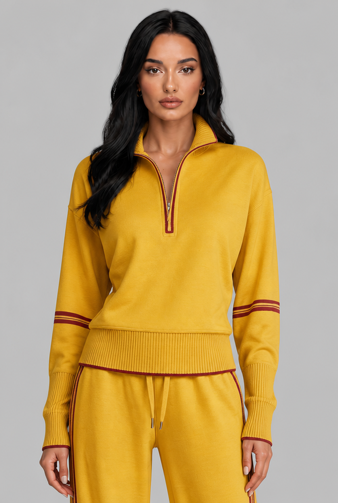 Saylor Half-Zip Striped Lounge Set - Mustard Yellow