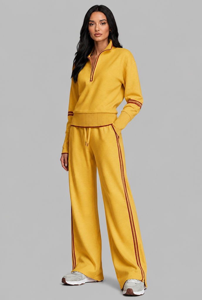 Saylor Half-Zip Striped Lounge Set - Mustard Yellow
