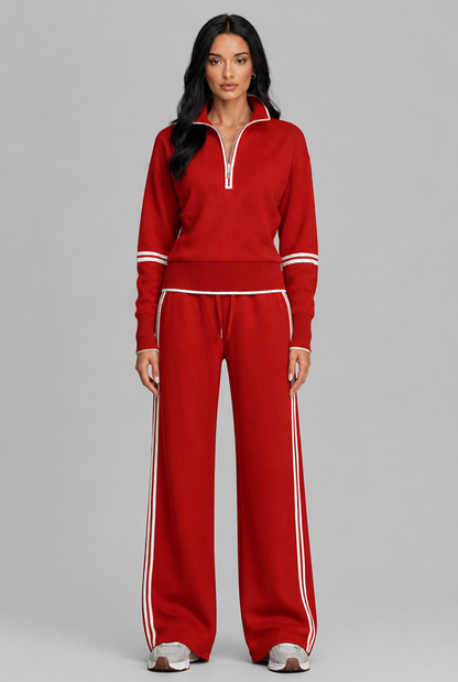 Saylor Half-Zip Striped Lounge Set - Red