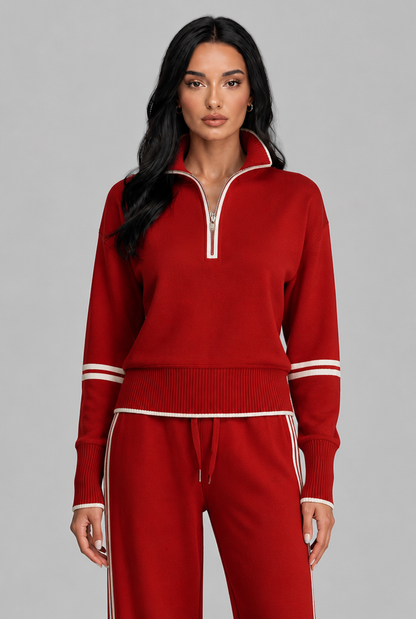 Saylor Half-Zip Striped Lounge Set - Red