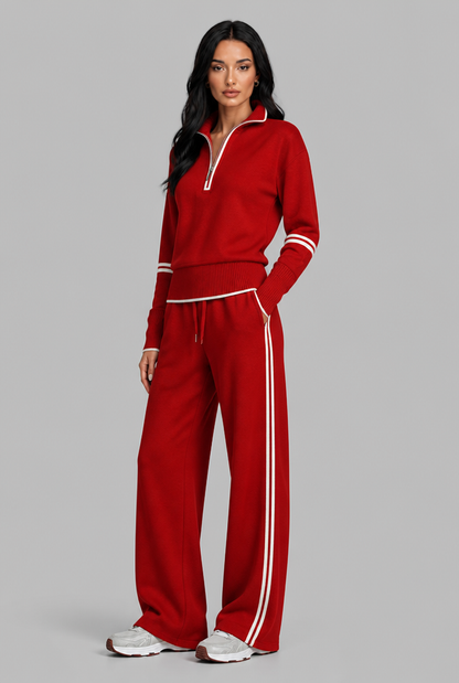 Saylor Half-Zip Striped Lounge Set - Red
