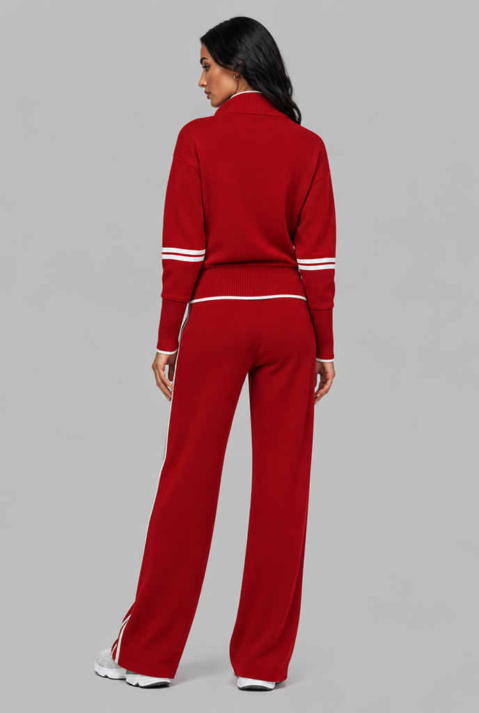 Saylor Half-Zip Striped Lounge Set - Red