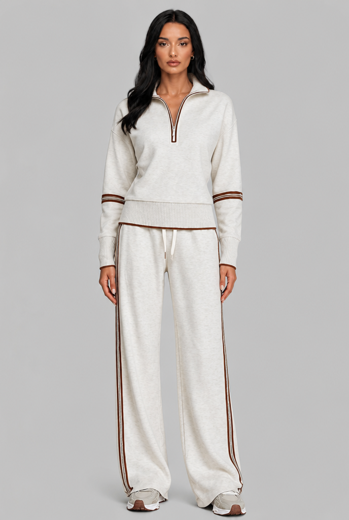 Saylor Half-Zip Striped Lounge Set - White