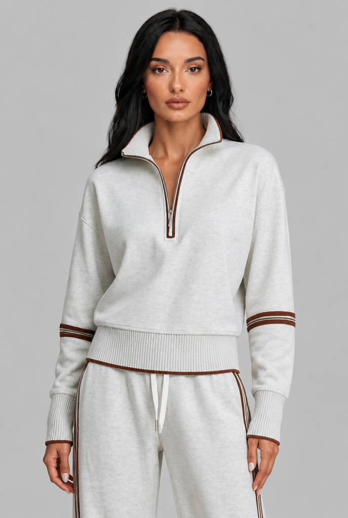 Saylor Half-Zip Striped Lounge Set - White