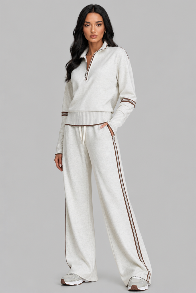 Saylor Half-Zip Striped Lounge Set - White
