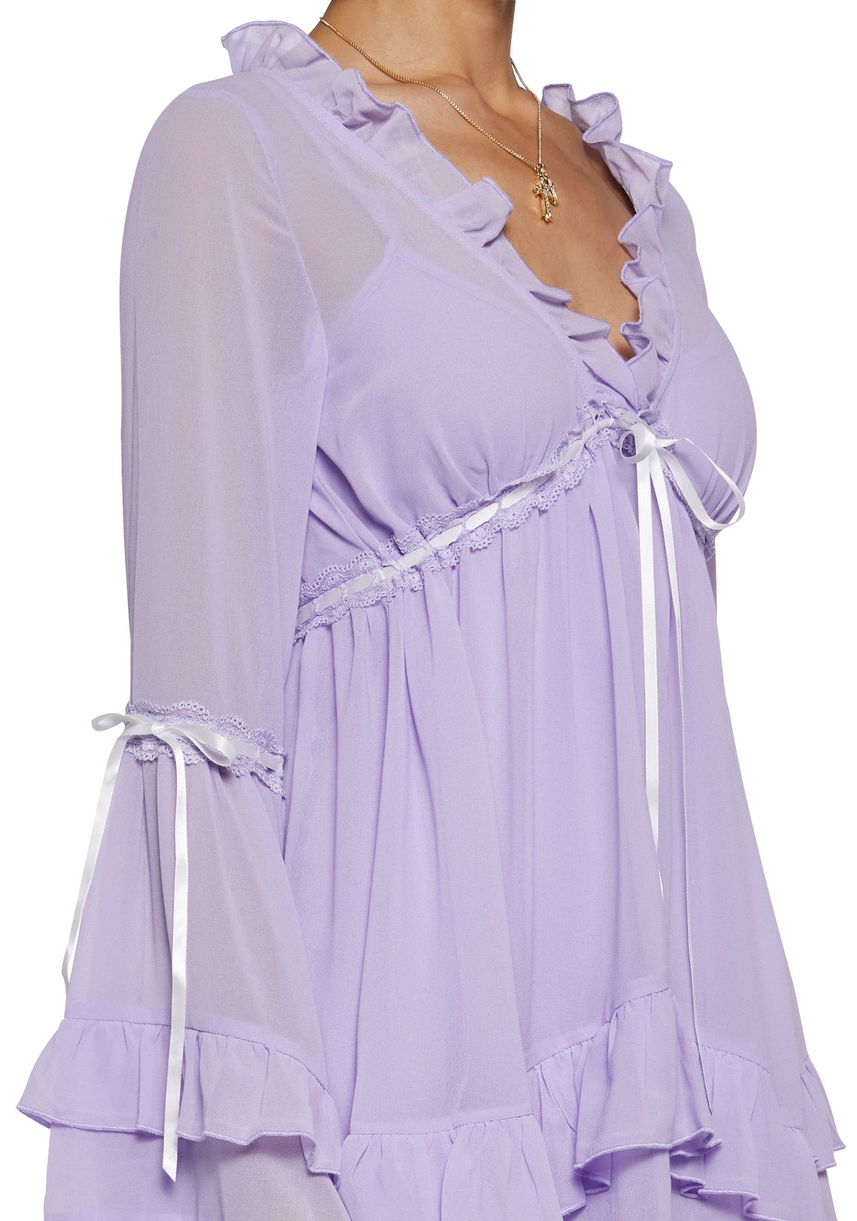 Shanti Sheer Ruffle Bell Sleeve Mini Dress - Lavender
