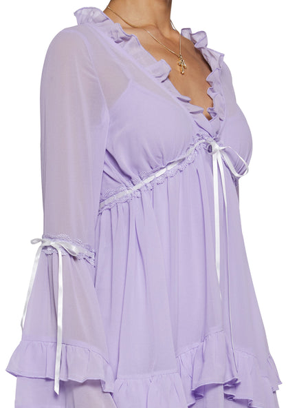 Shanti Sheer Ruffle Bell Sleeve Mini Dress - Lavender