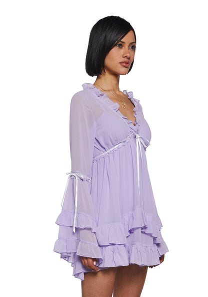 Shanti Sheer Ruffle Bell Sleeve Mini Dress - Lavender