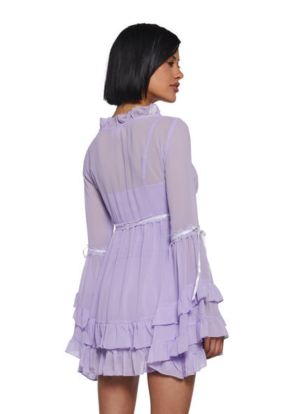 Shanti Sheer Ruffle Bell Sleeve Mini Dress - Lavender