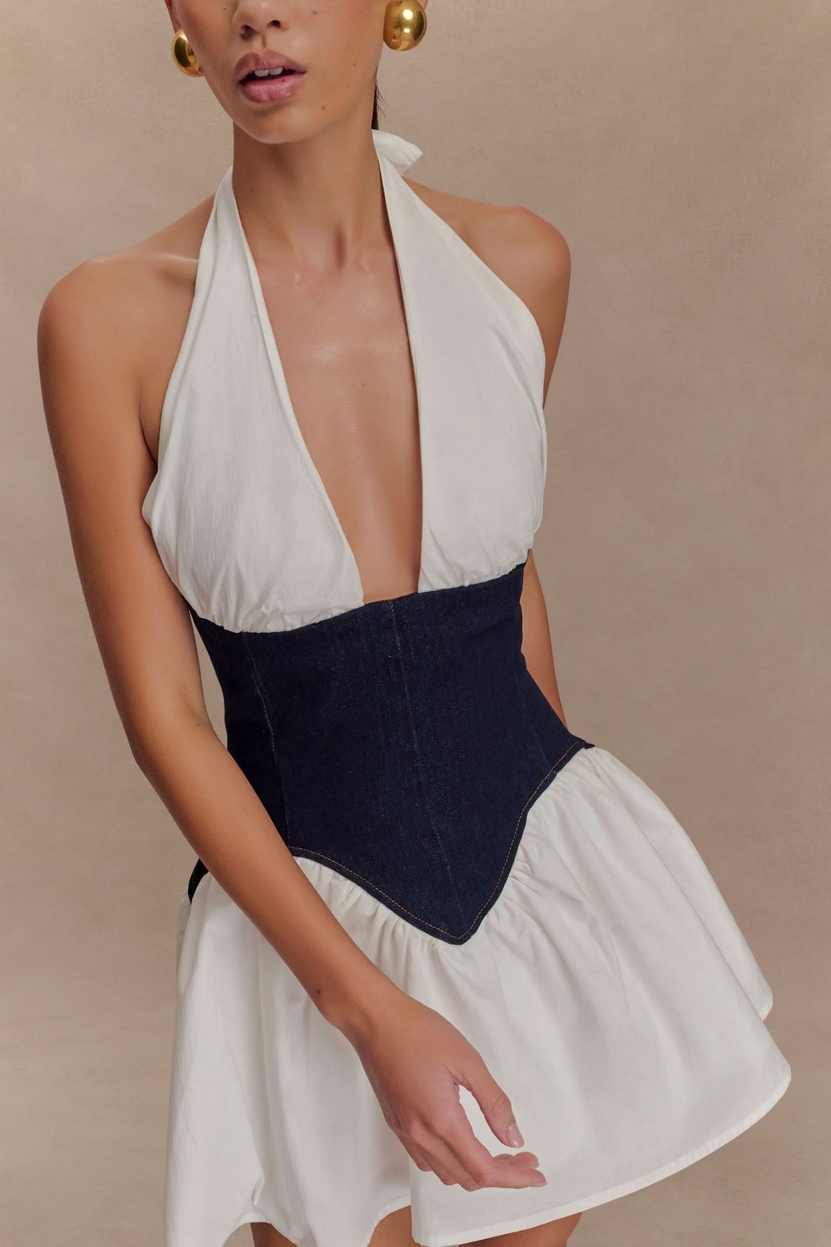 Women's Cocktail Halter Plunge Mini Dress With Corset Waist - product image 3