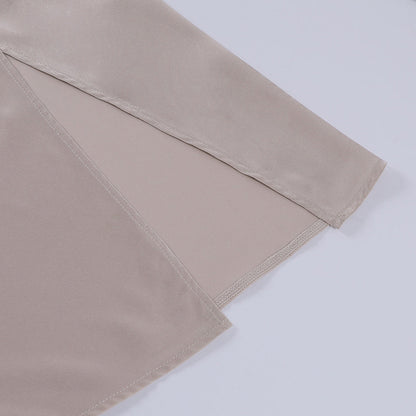 Beige wrap maxi dress long sleeve cuff with finished seaming