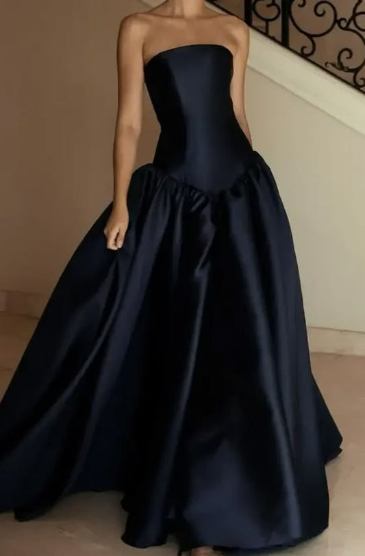 Sigrid Strapless Satin Gown - Navy