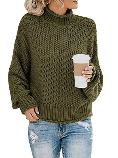 Silje Chunky Knit Turtleneck Sweater - Army Green