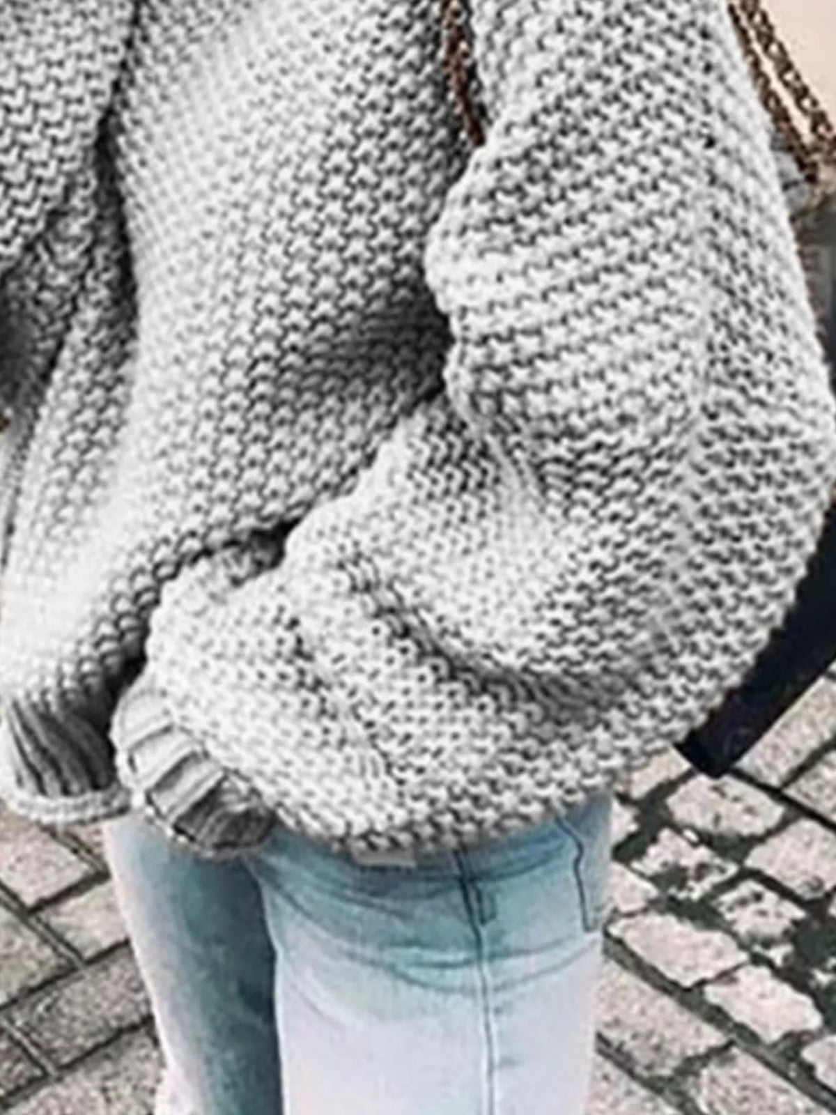 Silje Chunky Knit Turtleneck Sweater - Gray