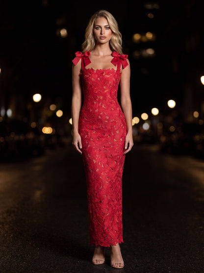 Solenne Bow Strap Maxi Dress - Red