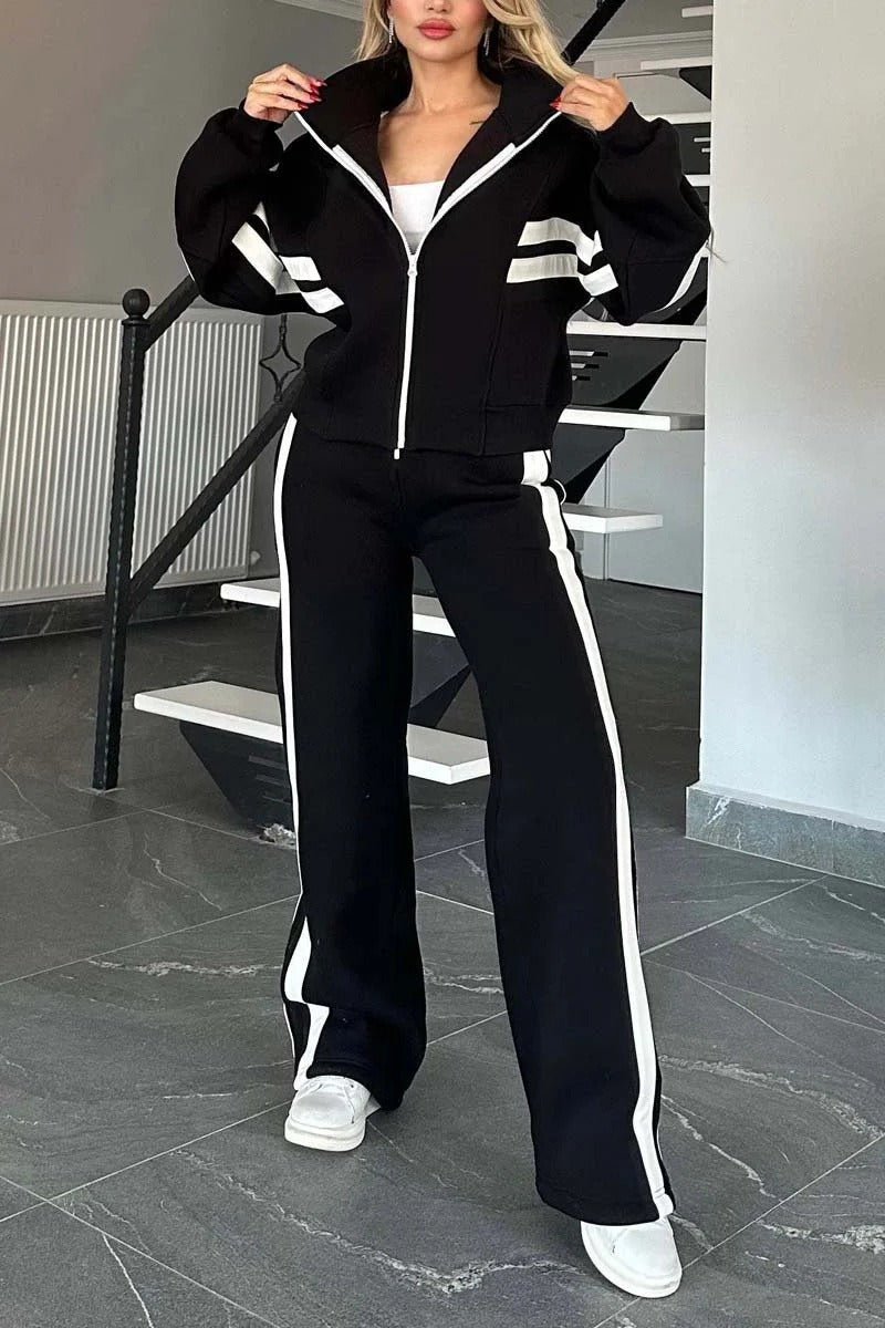 Soline Striped Jacket Set - Black