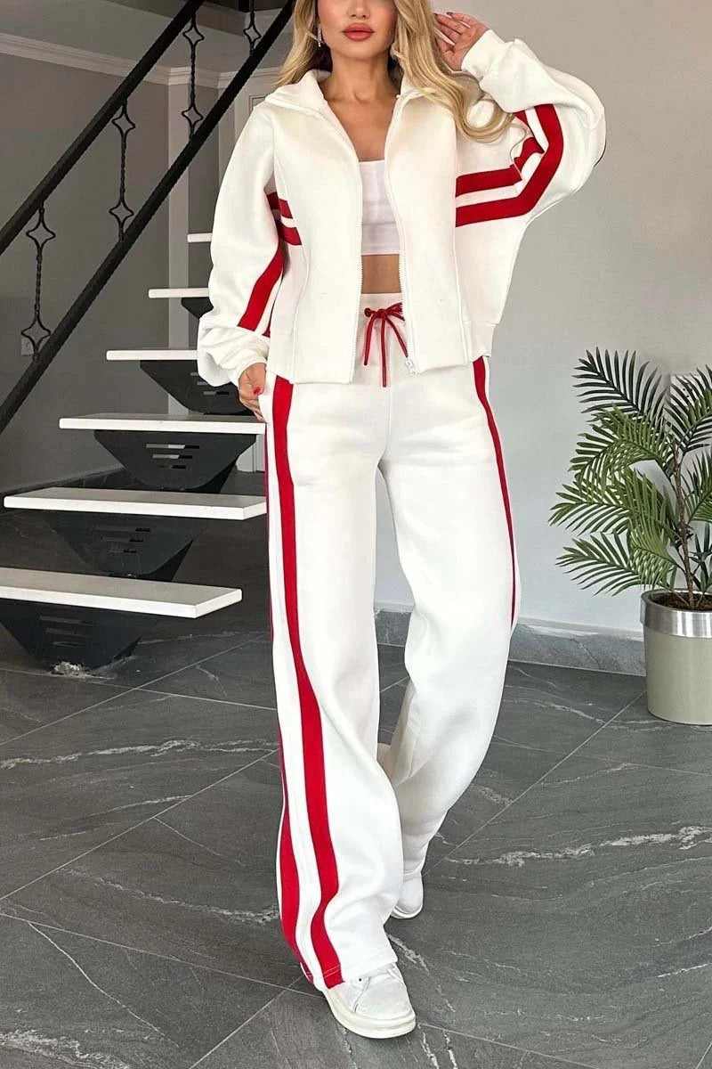 Soline Striped Jacket Set - White