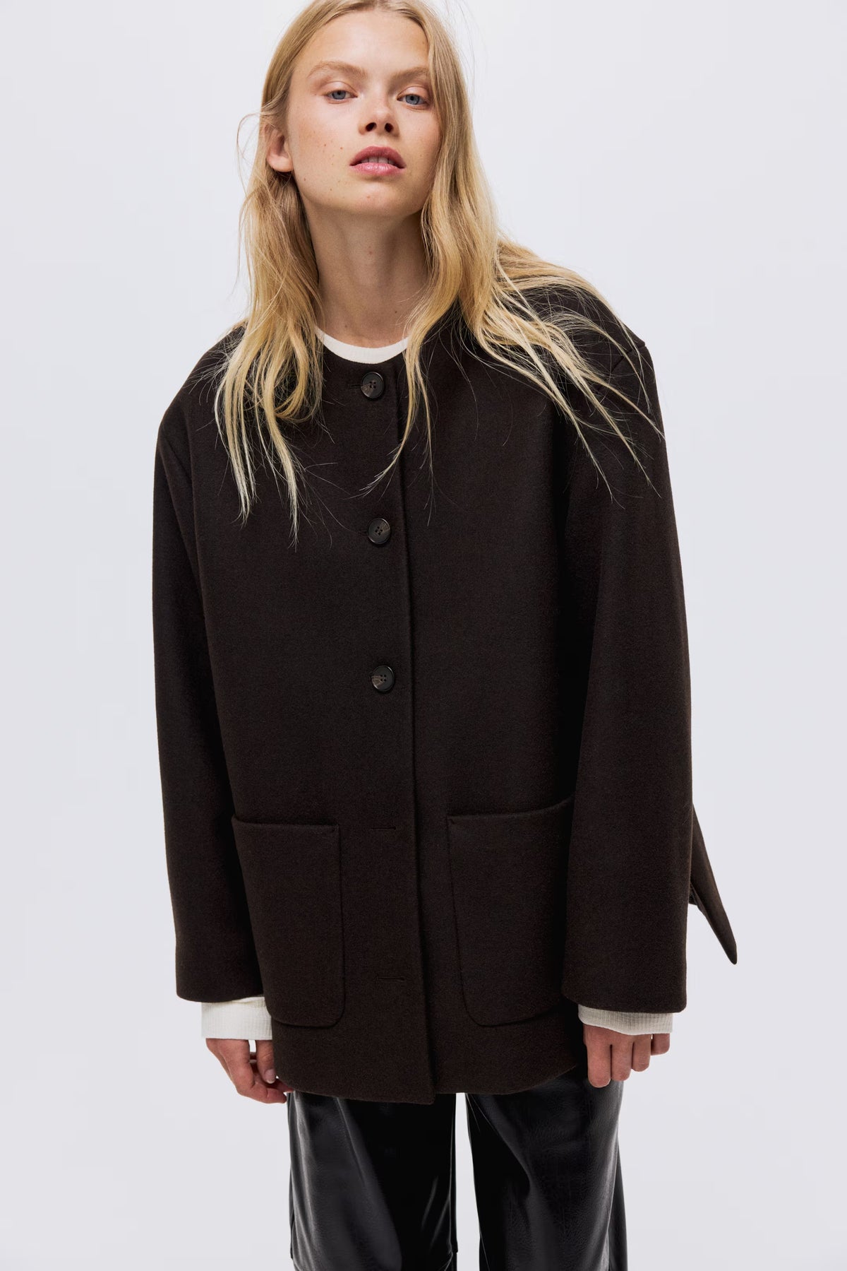 Solveig Detachable Shawl Collar Coat - Dark Brown