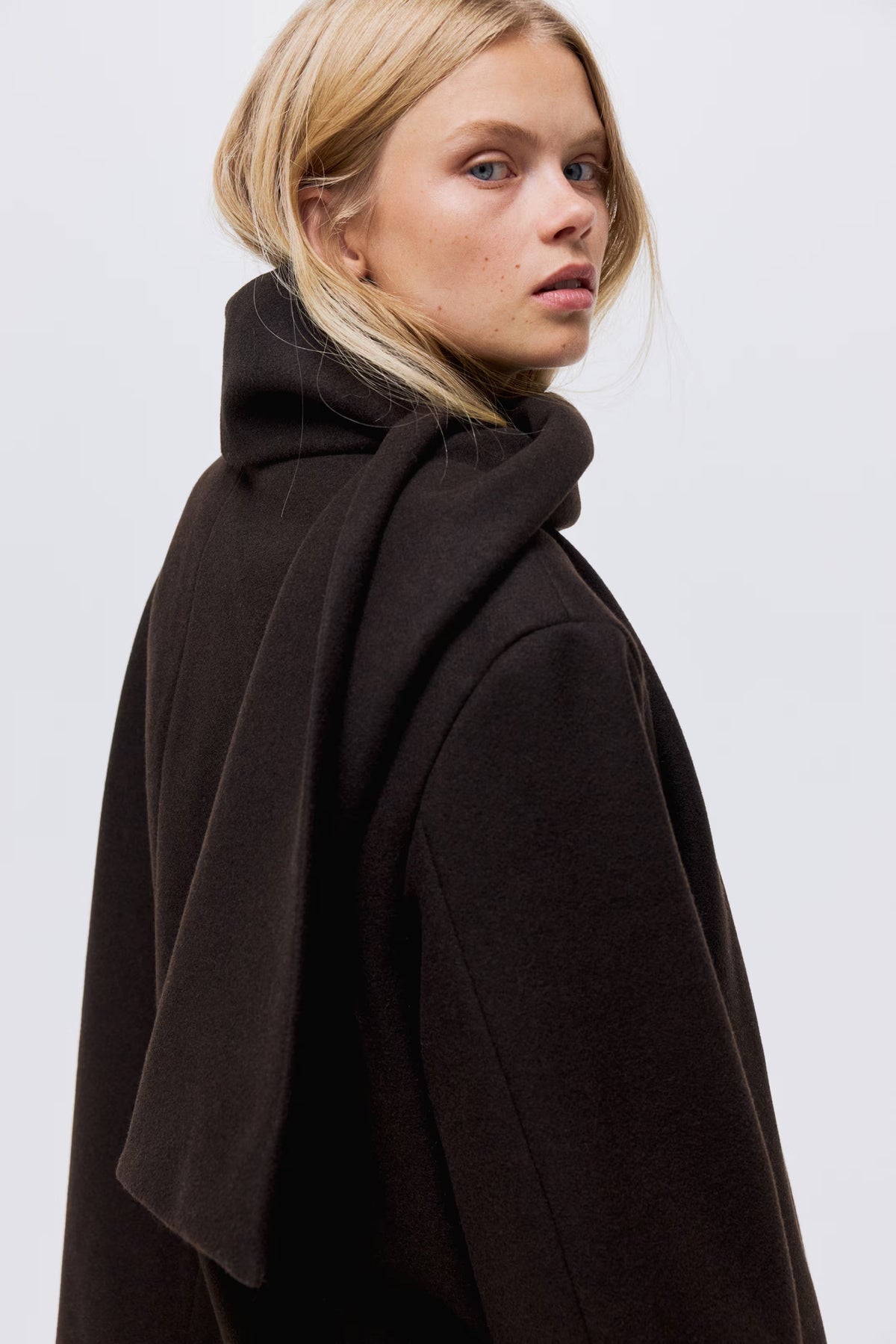 Solveig Detachable Shawl Collar Coat - Dark Brown