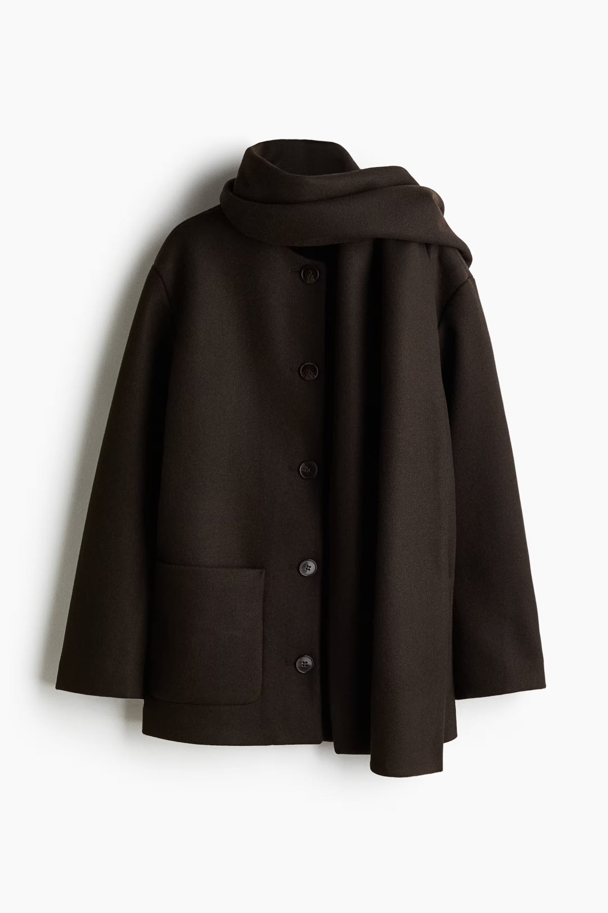 Solveig Detachable Shawl Collar Coat - Dark Brown