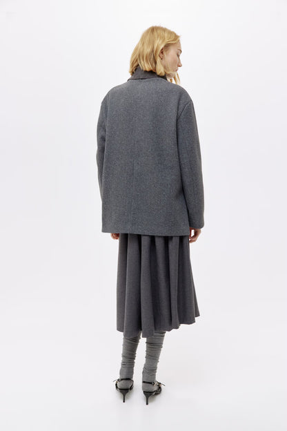 Solveig Detachable Shawl Collar Coat - Dark Gray