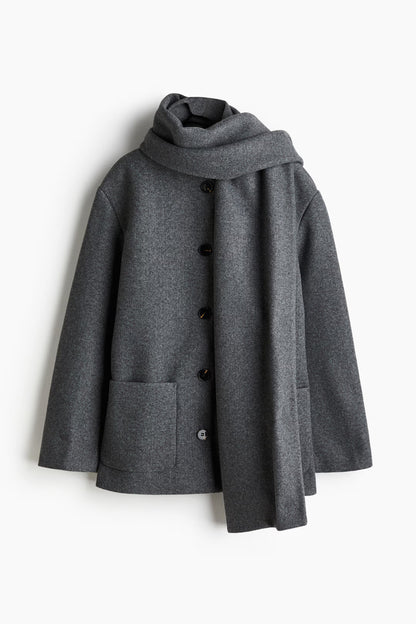 Solveig Detachable Shawl Collar Coat - Dark Gray