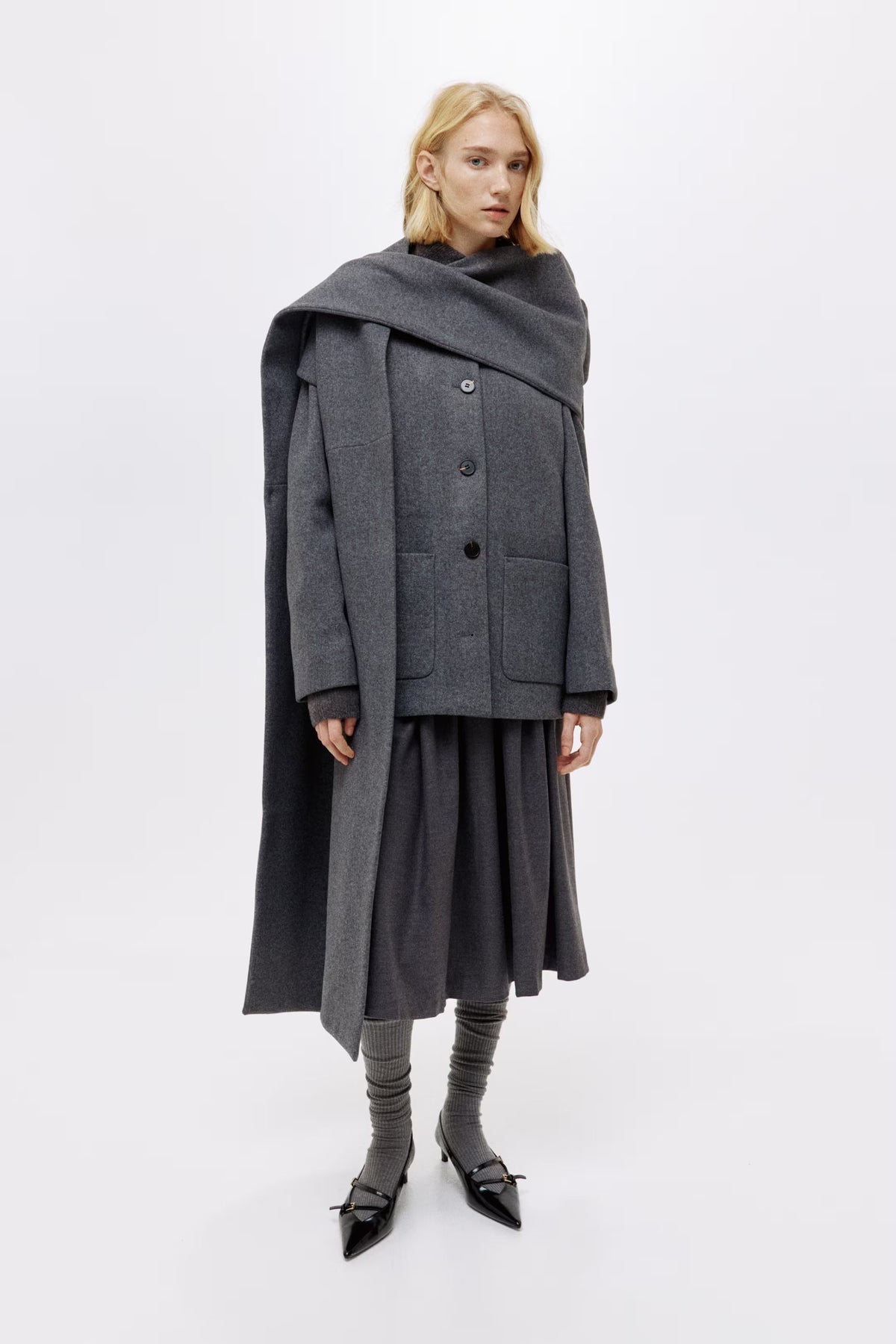 Solveig Detachable Shawl Collar Coat - Dark Gray