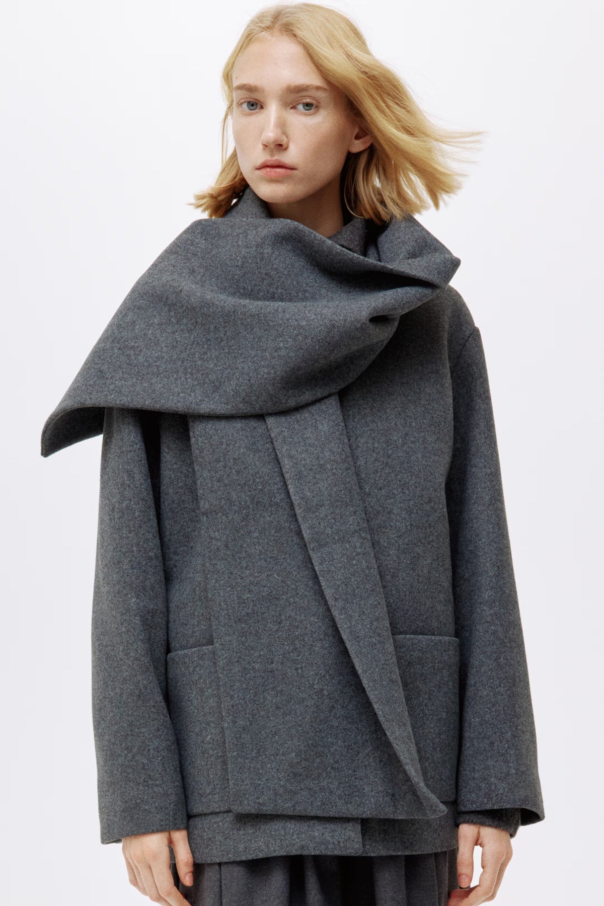 Solveig Detachable Shawl Collar Coat - Dark Gray