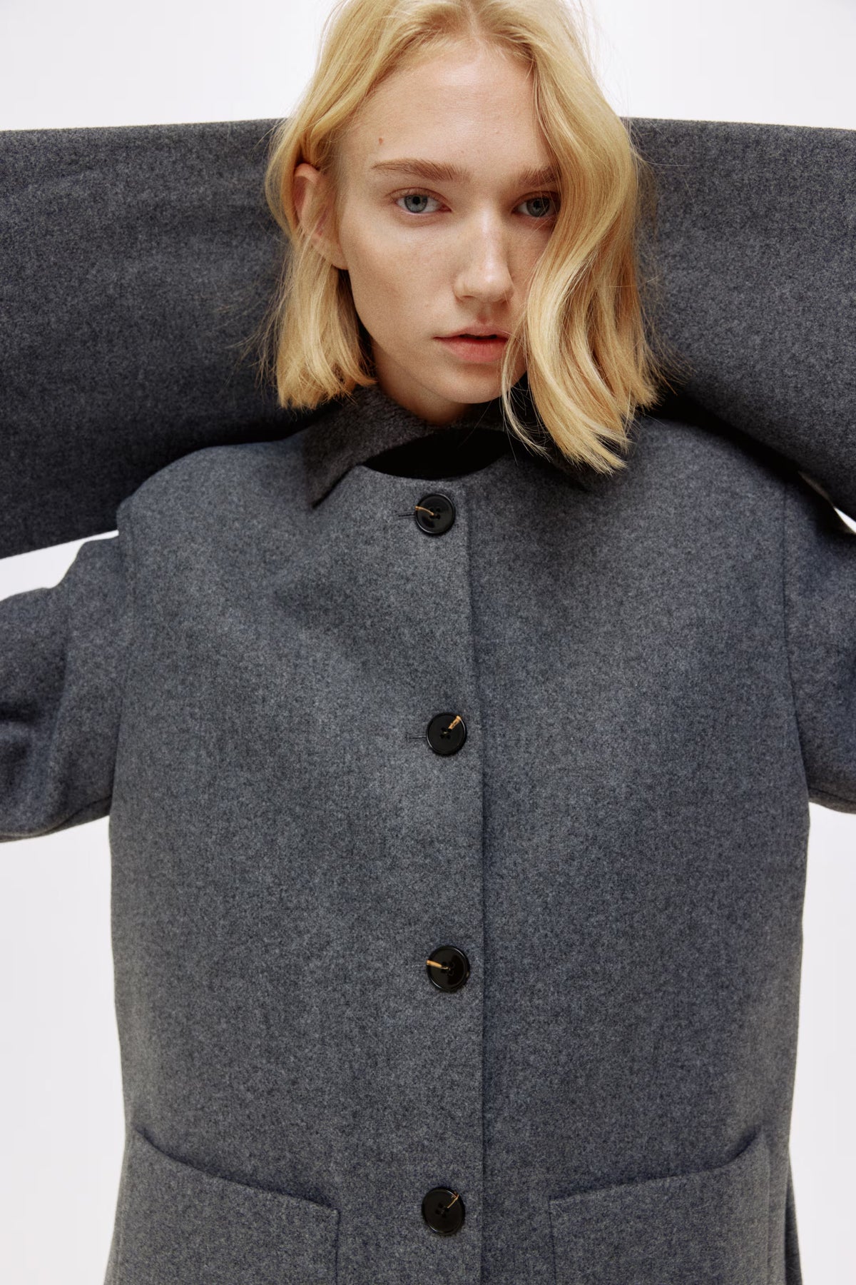 Solveig Detachable Shawl Collar Coat - Dark Gray