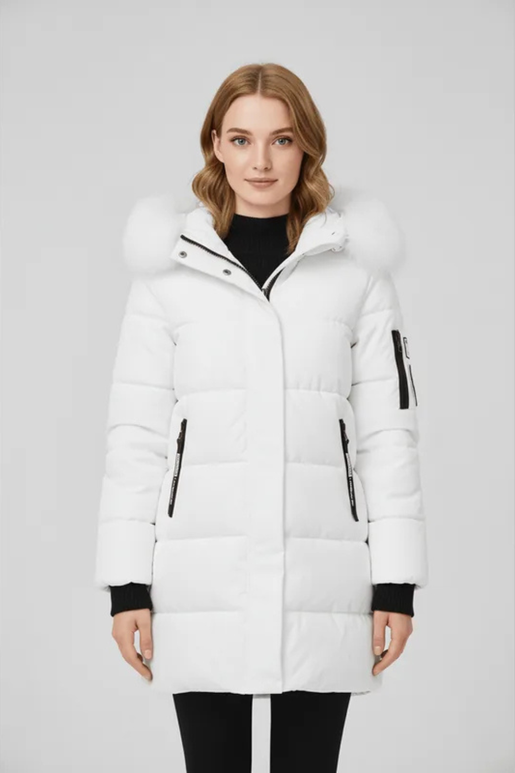 Sorelle Faux Trim Hooded Longline Puffer Coat