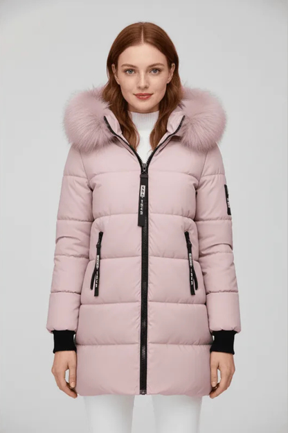Sorelle Faux Trim Hooded Longline Puffer Coat