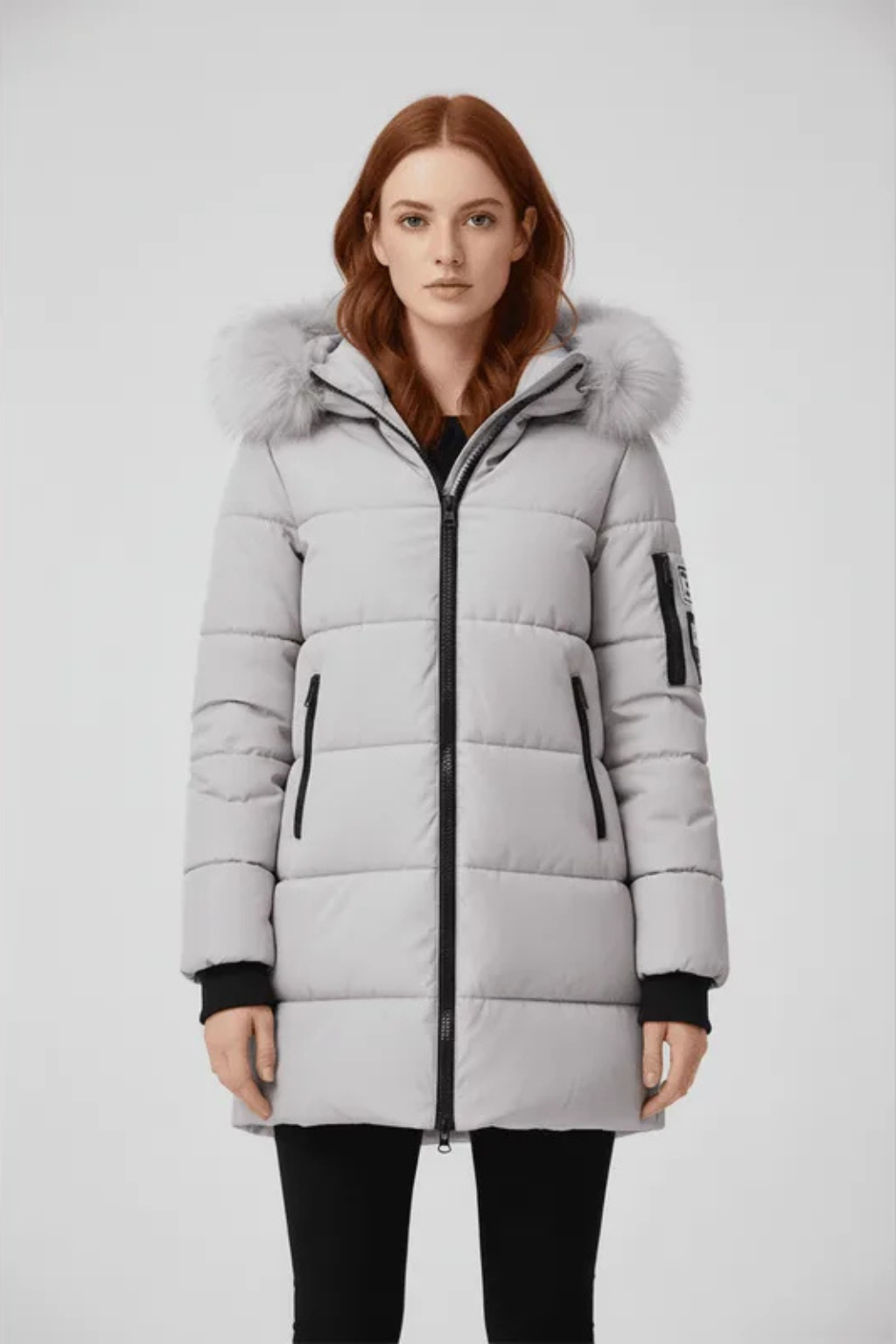 Sorelle Faux Trim Hooded Longline Puffer Coat