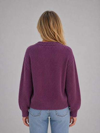 Susannah Ribbed V-Neck Button Cardigan - Purple