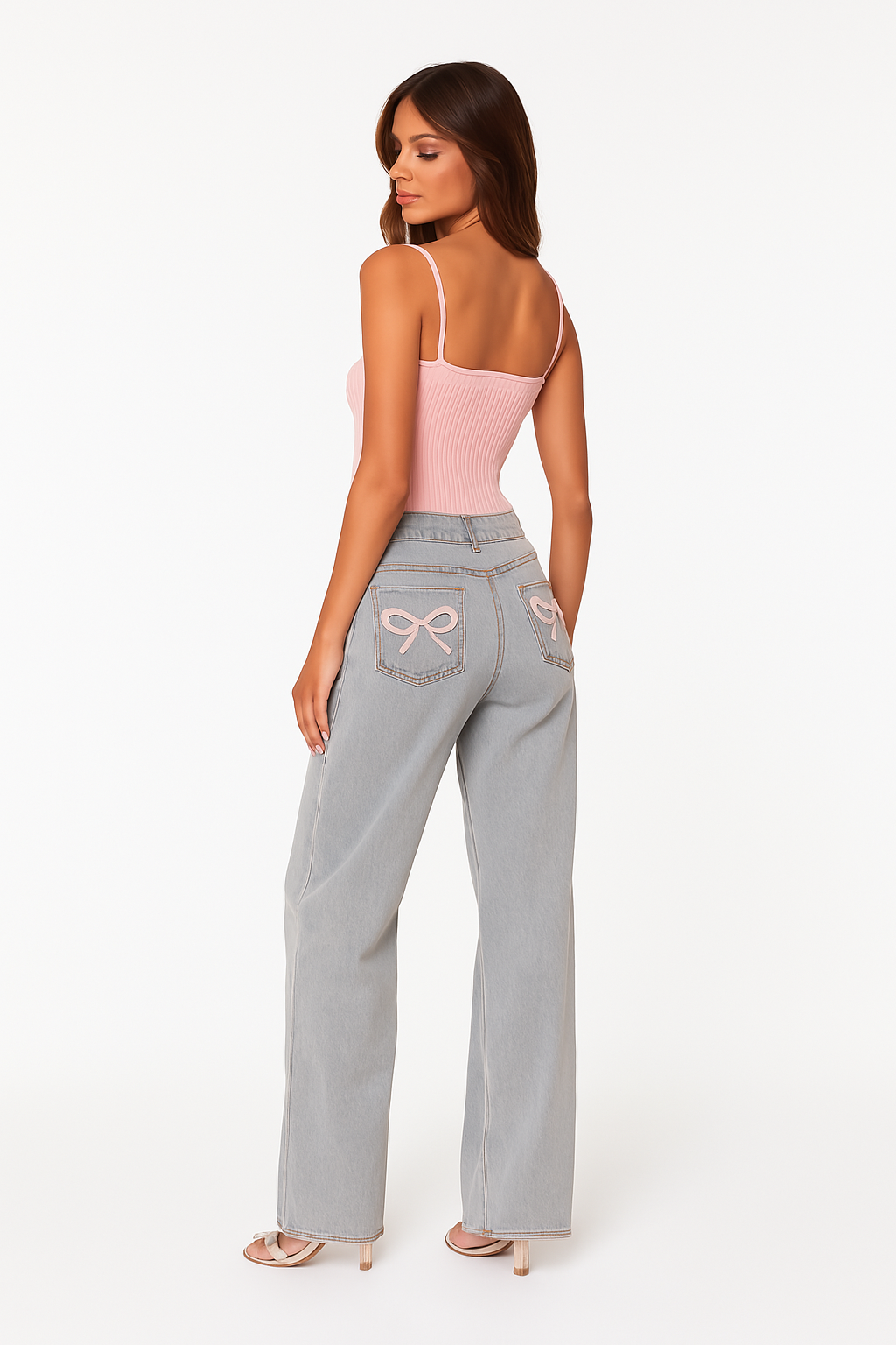 Suzette Relaxed Bow Pocket Jeans - Light Blue