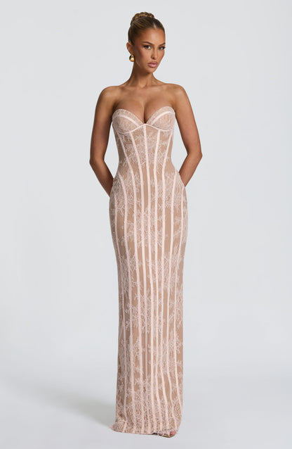 Talia Floral Satin Maxi Dress - Blush