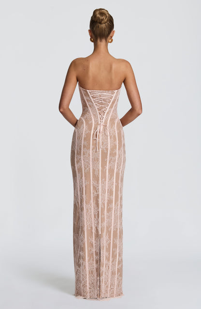 Talia Floral Satin Maxi Dress - Blush