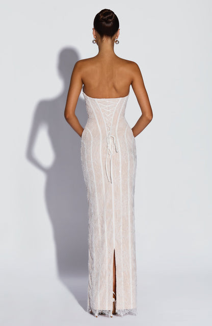 Talia Floral Satin Maxi Dress - Ivory