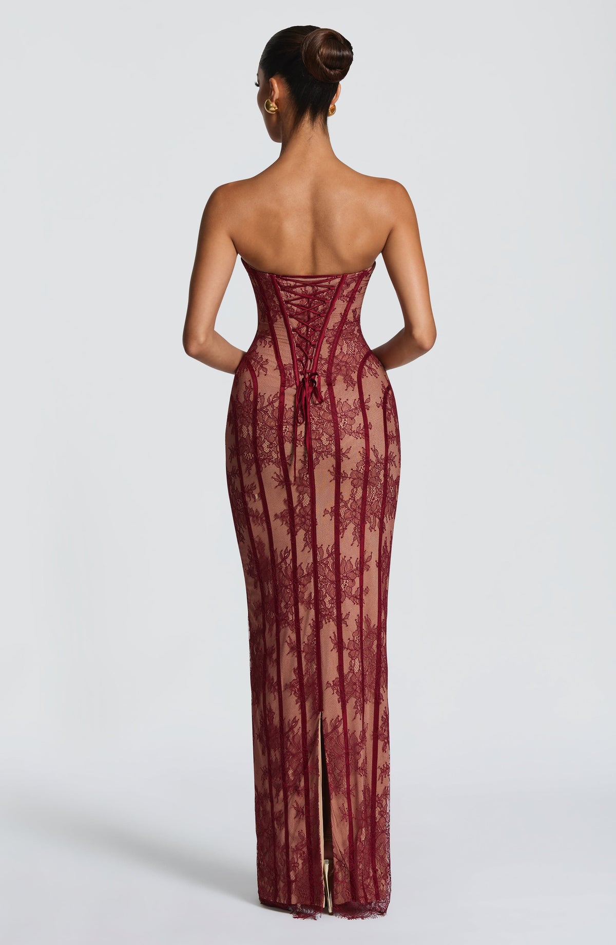 Talia Floral Satin Maxi Dress - Burgundy