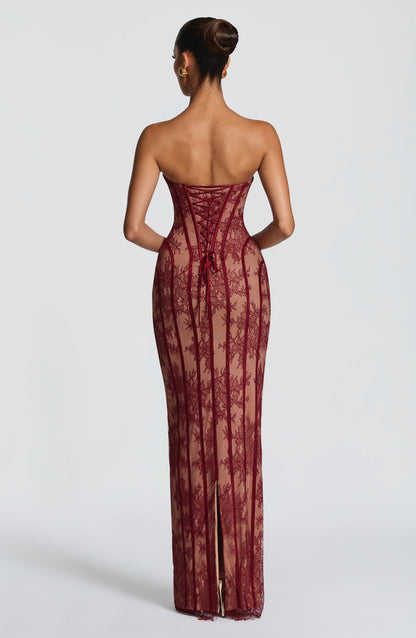 Talia Floral Satin Maxi Dress - Burgundy