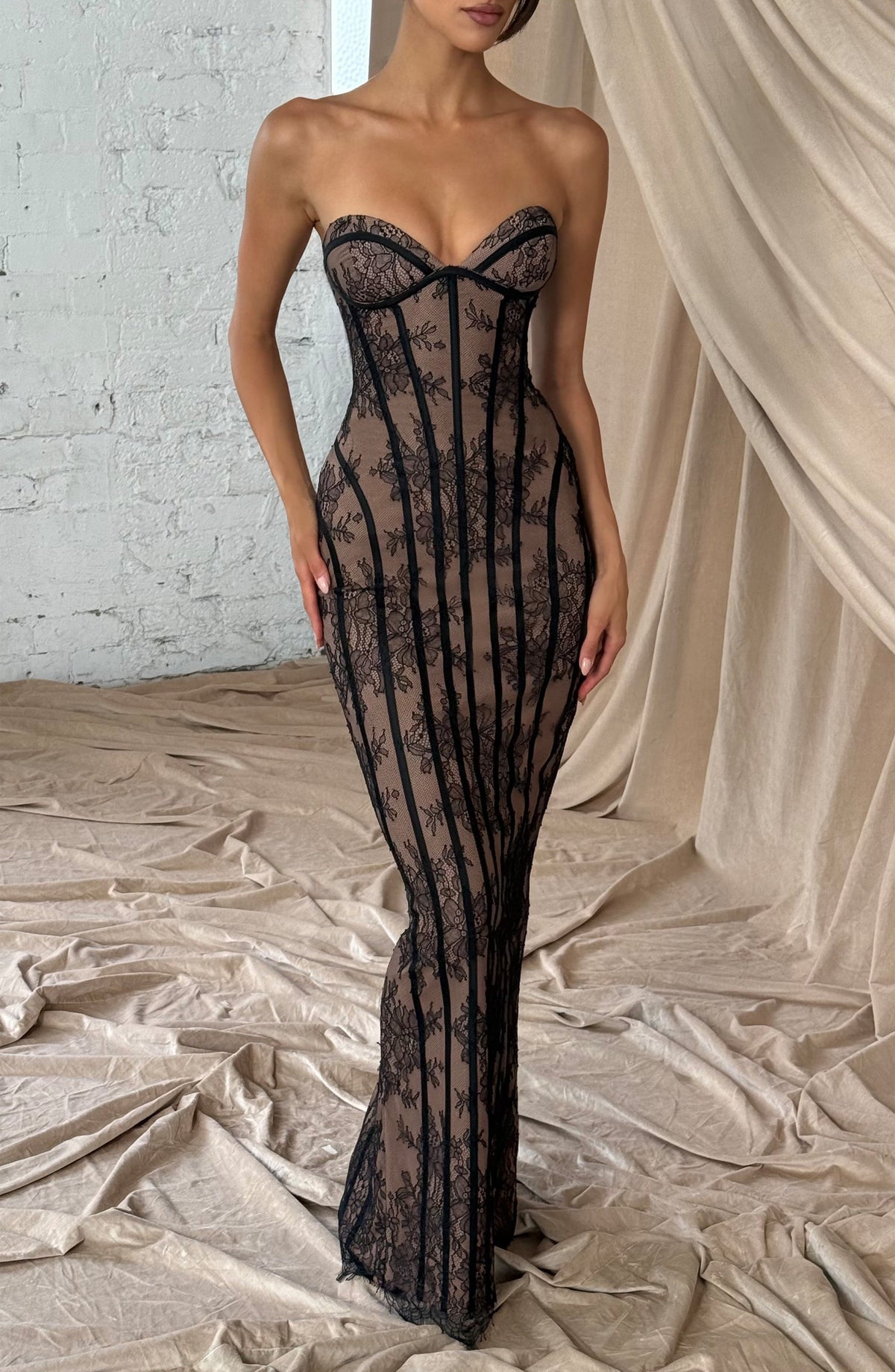 Talia Floral Satin Maxi Dress - Black