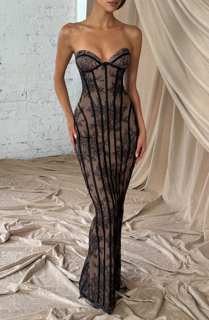 Talia Floral Satin Maxi Dress - Black