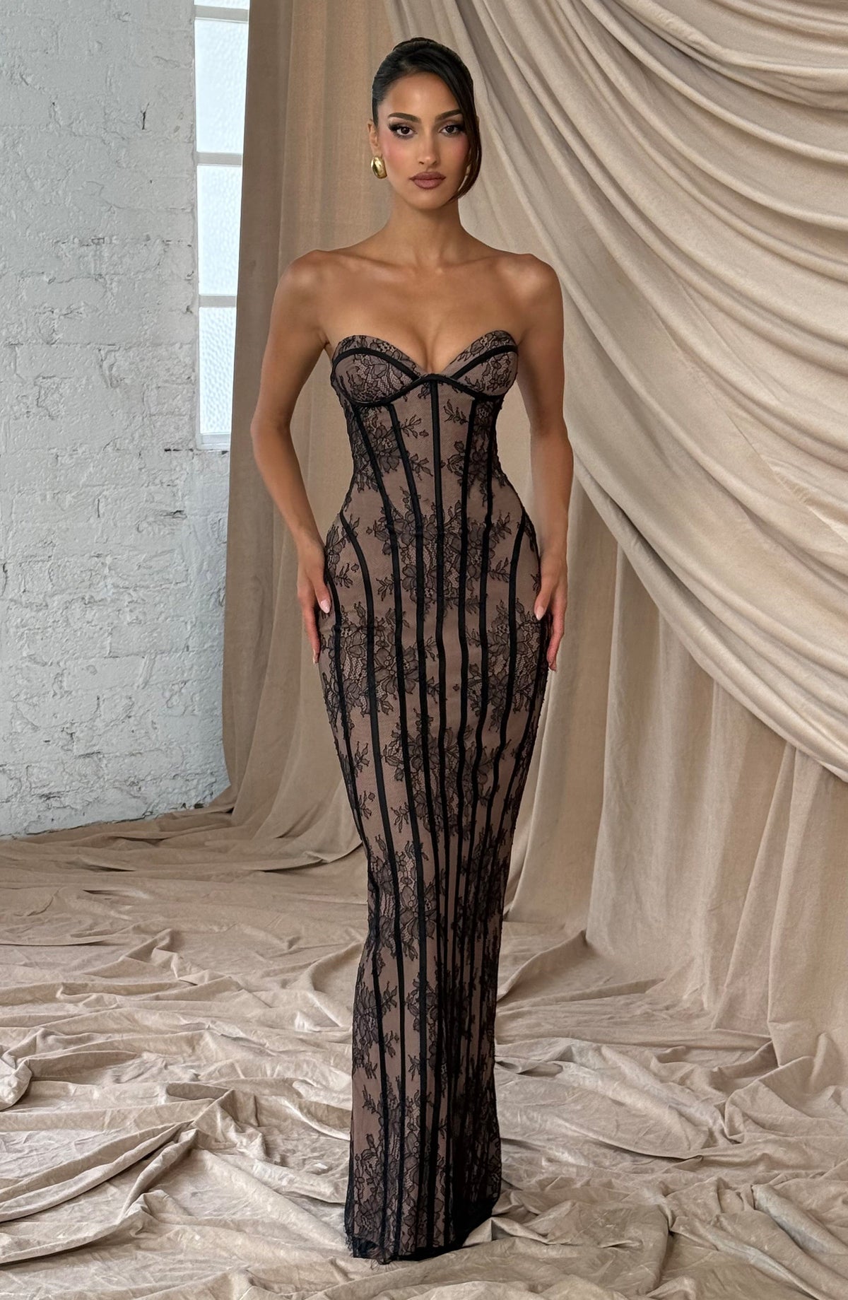 Talia Floral Satin Maxi Dress - Black