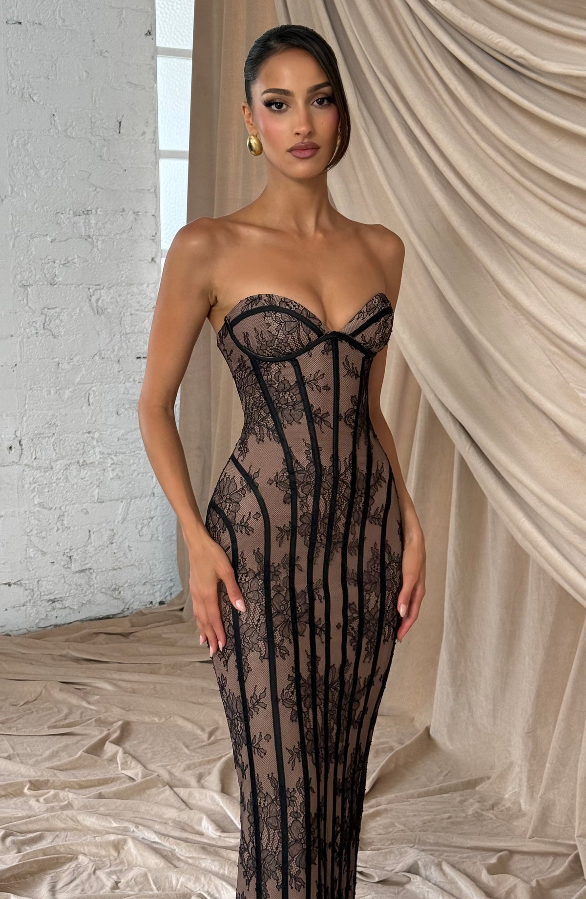 Talia Floral Satin Maxi Dress - Black