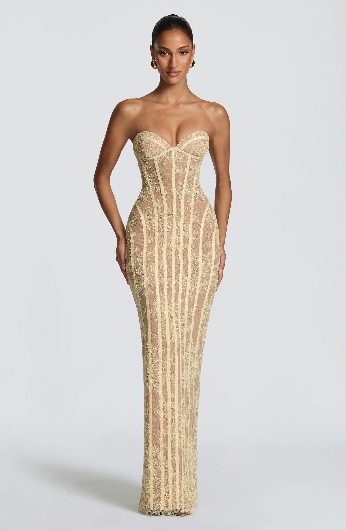 Talia Floral Satin Maxi Dress - Lemon