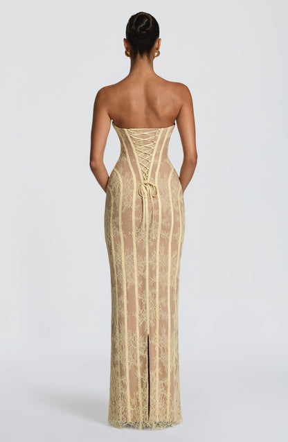 Talia Floral Satin Maxi Dress - Lemon